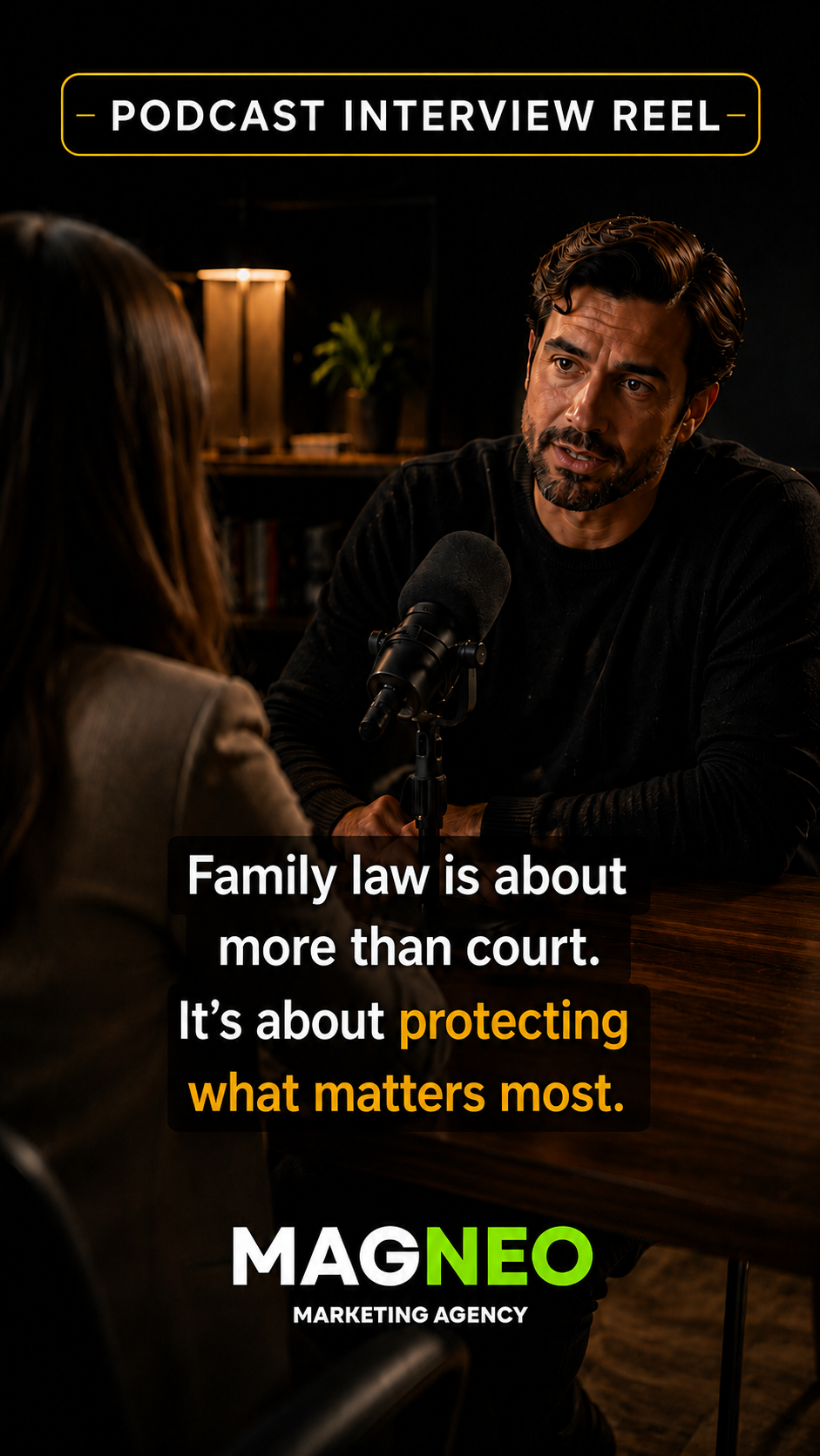 Lawyer recording a podcast interview for short-form video clips